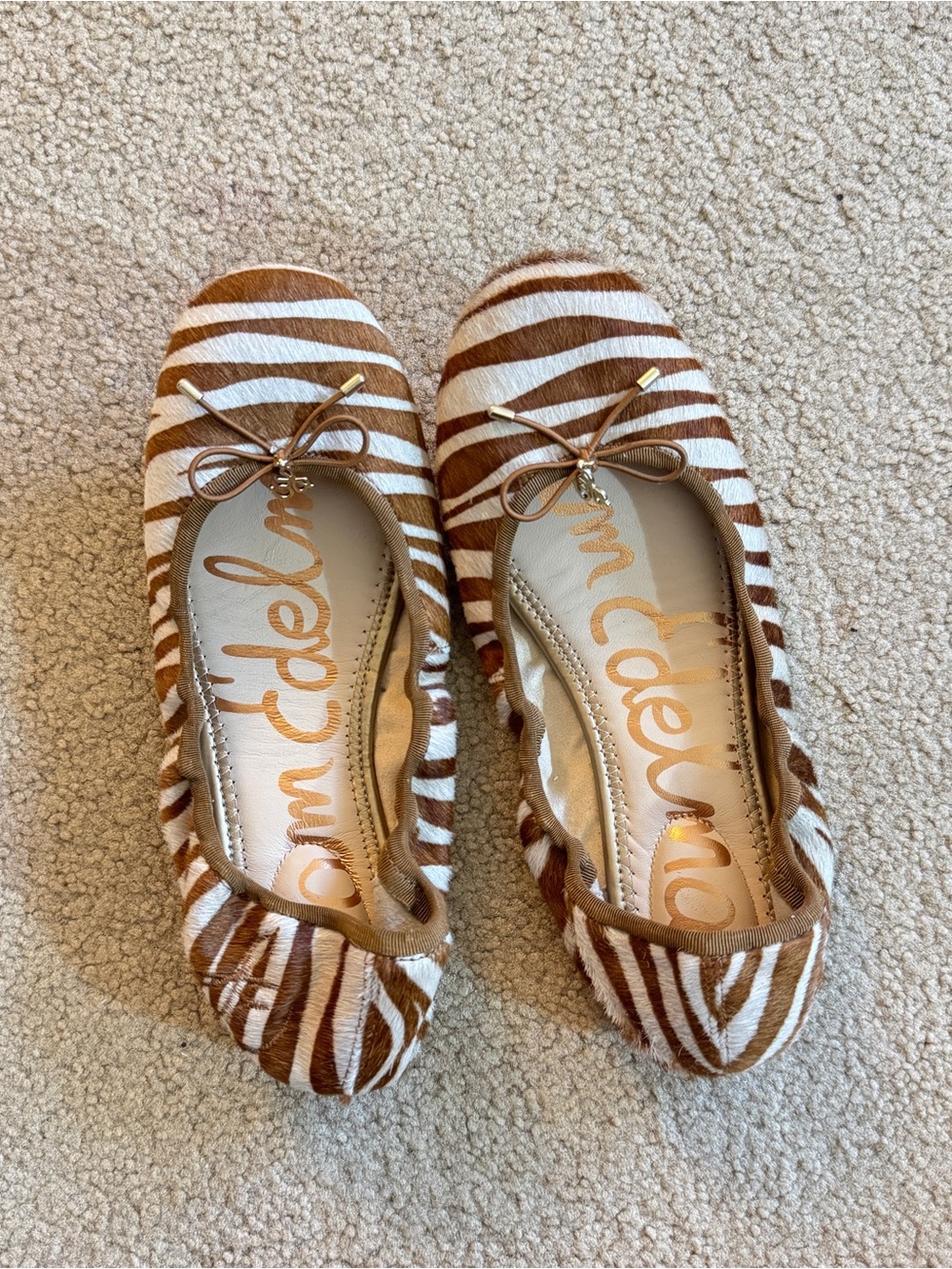 Sam Edelman Brown and White Zebra-Print Ballet Flats